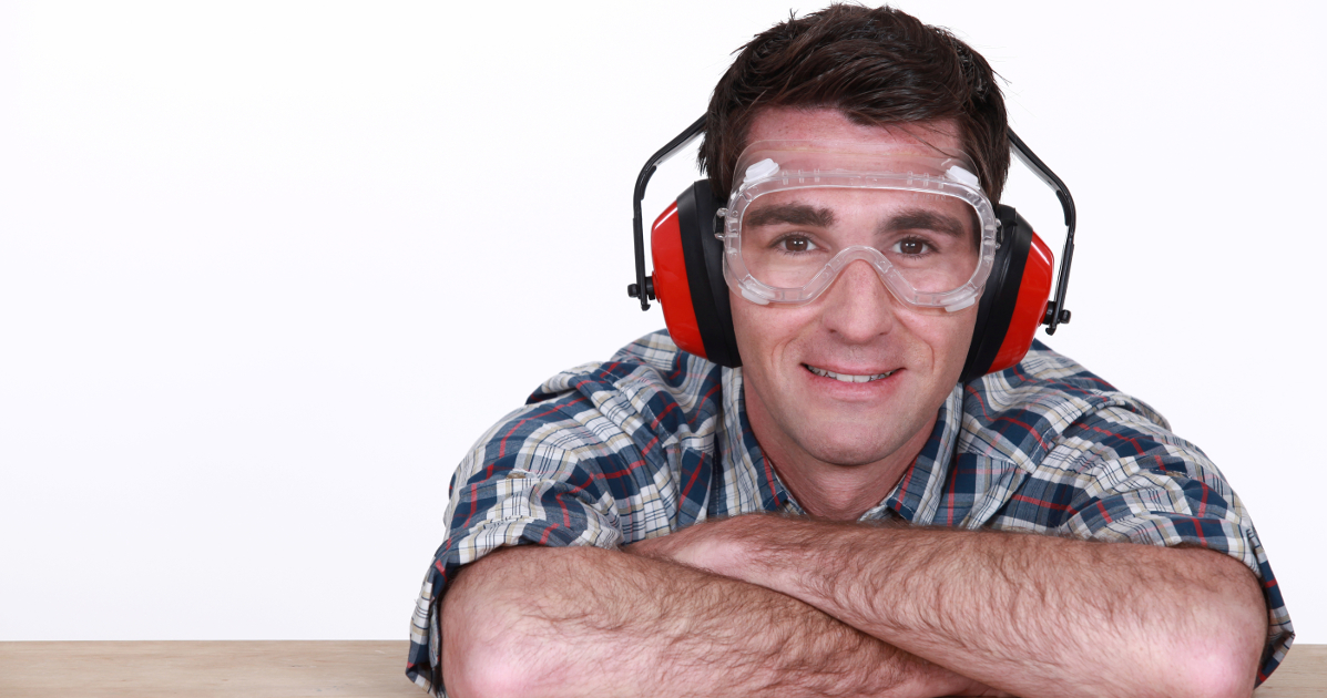 man wearing safety glasses and ear protection