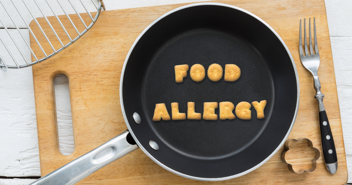 pan with food allergy written in biscuits