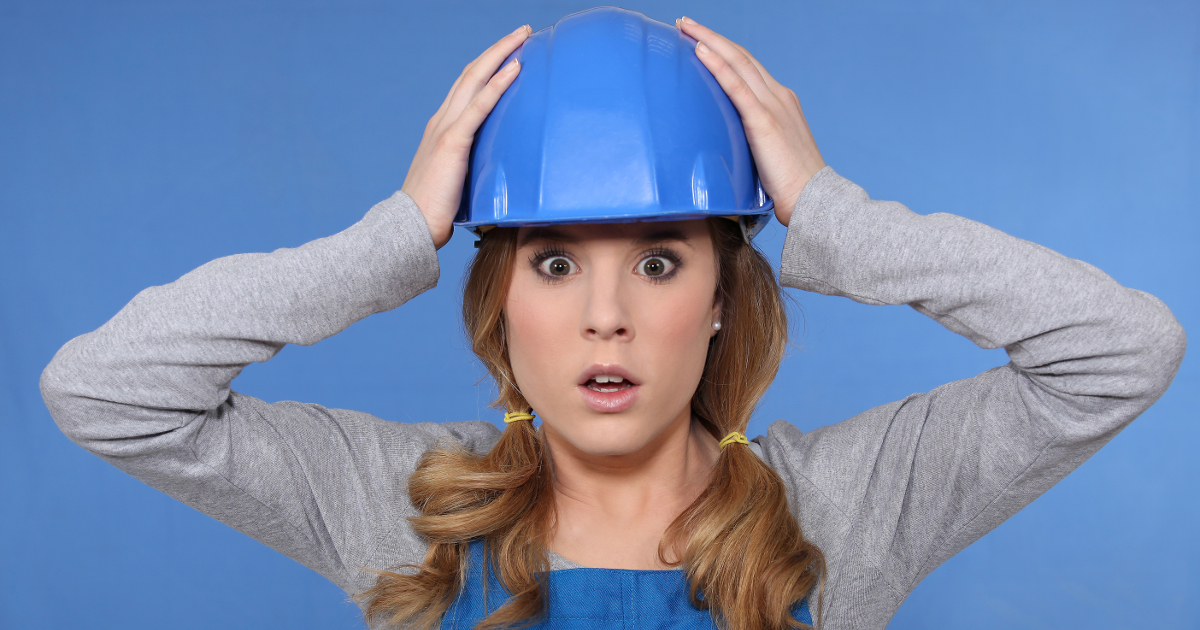 shocked female builder