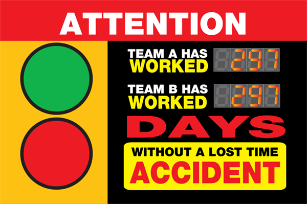 Attention Team A Has Worked. Team B has worked days without a lost time accident