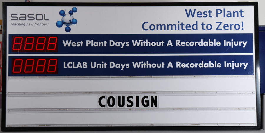 large safety scoreboard with two large displays and zip letter