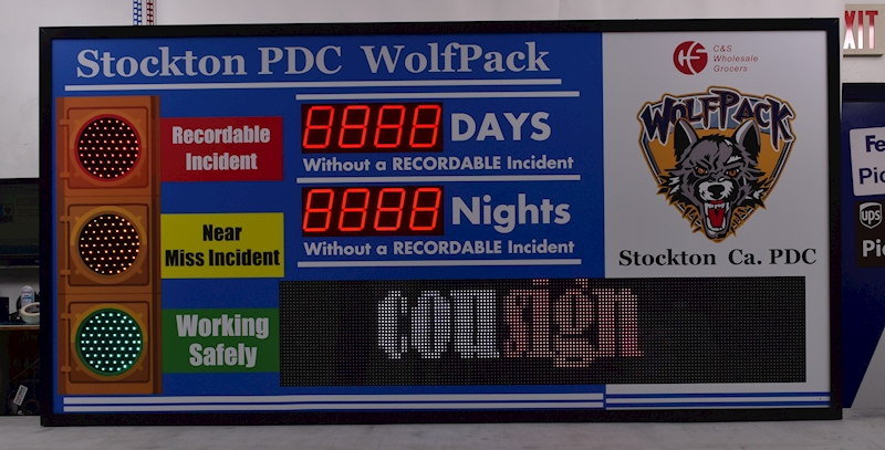 Large Scoreboard. Two Large Displays and Scrolling Message